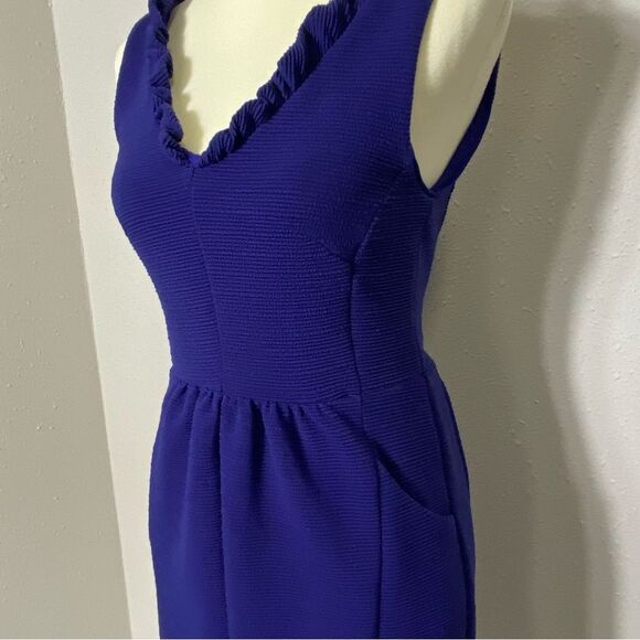 Anthroplogie Maeve Blue Ottoman Sleeveless Ruffle Sheath Dress Womens Size Small - Picture 6 of 16